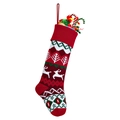 Red knitted Christmas stocking with white reindeer patterns and festive holiday decorations - Style 12 (Red Reindeer Jacquard)