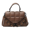 Brown quilted handbags for women with metal triangle buckle and resin chain strap - Khaki