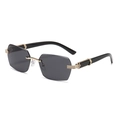 Frameless rectangle sunglasses for women with gradient grey lenses and golden metal hinges - Gold Frame Full Grey Lens Black Temple