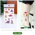 Glitter dinosaur temporary tattoos set featuring colorful t-rex and volcano for kids - EG-109 (Glitter Dinosaur)