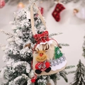 Christmas burlap gift bag with 3D reindeer design and red plaid drawstring top - Beige