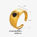 Anello aperto in acciaio inossidabile placcato oro 18k con pietra naturale nera tonda - Anello Di Ossidiana