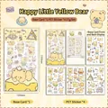 Cute Happy Yellow Bear PET sticker set with 4 sheets for kids DIY journal decoration - Happy Yellow Bear (4 Stickers + 1 Base Card)