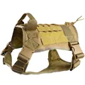Tactical nylon dog harness in coyote brown with reinforced handle and Molle system - XL / Harness / Khaki