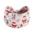 Detail of Christmas headband showing Santa, reindeer, and snowmen patterns with a bow - Style 13 (Christmas)