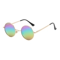 Retro round metal sunglasses featuring golden frame and rainbow gradient polarized lenses - Gold Frame Rainbow Lens C30