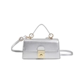 Silver metallic crossbody bag with gold-tone turn-lock and adjustable shoulder strap - Silver