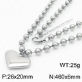 Silver bead chain necklace with polished heart pendant and lobster clasp detail - Steel Silver Necklace (KN234437-Z)