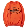 Vibrant orange long sleeve crewneck sweatshirt with black island silhouette print - Orange (Black Print)