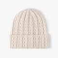 Women's warm beige cable knit beanie hat with cuffed hem for winter outdoor wear - Beige