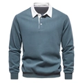 Detailed close-up of gray-blue long-sleeve Polo sweatshirt with white collar and ribbed cuffs - Grass Green