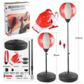 Kids height-adjustable boxing set with standing punching bag, red gloves and pump - Tall Standing Red White Set (SM168-5B)