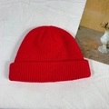 Vibrant red knit beanie hat in ribbed texture, soft and warm winter fashion accessory - One Size / Red