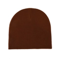 Deep brown knitted beanie hat for men and women, featuring a solid color minimalist design - Coffee