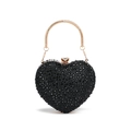 Sparkling black heart-shaped rhinestone evening bag with elegant golden metal handle - 14cm x 6cm x 11cm / Black