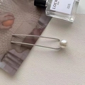 Elegant U-shaped silver hair pin featuring a large round white pearl on a sleek metal fork - U-shaped Single Pearl Silver