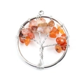 Detail of silver tree of life pendant with orange red crystal stones on white background - 3cm / Silver+Red Agate