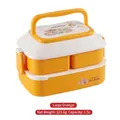 Double layer orange rabbit lunch box 1.5L large capacity with handle for kids - Large / Yellow