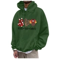 Dark green Thanksgiving fleece hoodie with peace love turkey graphic and kangaroo pocket - S / Tops / Dark Forest Green