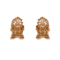 Detailed close-up of golden tea-themed stud earrings featuring clear and orange zircons - Clock - Rose Gold
