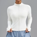 White slim fit zip-up sports jacket for women with thumbholes and stretchy fabric - XS / White