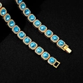 Hip hop style gold link chain necklace with square blue diamonds and iced out rhinestones - 7inch (18cm) / Gold