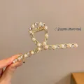 Pince à cheveux dorée 11CM avec perles blanches et strass brillants de luxe - 61# Strass Perle Croix