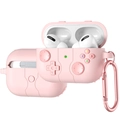 Custodia in silicone rosa stile console per AirPods Pro con moschettone in metallo - Rosa / AirPods Pro/Pro2