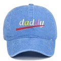 Blue washed cotton baseball cap with colorful DADDY embroidery and curved brim - One Size(Adjustable) / Washed Light Blue