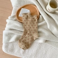 Elegant beige wool socks with reddish brown polka dots and delicate ruffle cuff edges - One Size / Khaki