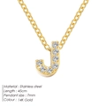 14K gold plated stainless steel initial J necklace with zircon inlay and 45cm chain - Letter J / Gold