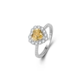 S925 sterling silver ring with heart-shaped yellow gemstone and halo diamond settings - US Size 5 / Yellow Ring