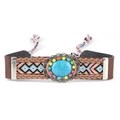 Ethnic bohemian woven cord accessory with turquoise stone and colorful bead accents - 9-Cracked Turquoise Leather