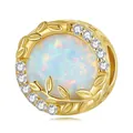 Gold plated 925 sterling silver leaf charm with round opal and sparkling zirconia - BSC671 Leaf Opal Charm