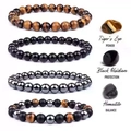 Tiger Eye, Obsidian and Hematite beaded bracelets for energy and balance protection - 4Pcs Tiger Eye+Obsidian+Hematite+Mix Set