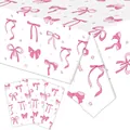 Dettaglio di fiocchi rosa e stelle su tovaglia da festa usa e getta e tovaglioli - Bianco