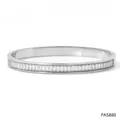 Polished silver stainless steel bangle with baguette-cut white zircon gemstones - Silver White Rhinestone
