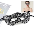 Elegant black lace masquerade eye mask for women with detailed floral patterns - 012 Zorro