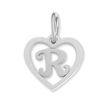 Elegant silver stainless steel heart-shaped pendant featuring a cut-out artistic letter R - Letter-R / Silver