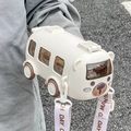 Gourde pour enfants en forme de bus blanc crème avec paille et bandoulière réglable - 440 Bus de Voiture (500ml) / Blanc