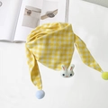 Kids yellow and white plaid hat with cute bunny ears and soft plush pompom accents - Yellow and White Plaid
