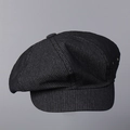 Berretto newsboy vintage nero con texture a righe verticali e bottone decorativo - M (56-58cm) / Nero