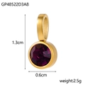 Macro shot of gold titanium steel pendant with purple birthstone and product dimensions - Gp48522d3a8.(13cm*0.6cm)