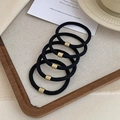 5-piece set of black high-elastic hair ties with matte gold cylindrical metal buckles - 2# Temperament Black 5 Pcs Set