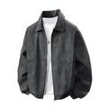 Vintage dark gray 3D embroidered leather jacket with ribbed cuffs and stand collar - L / Dark Grey