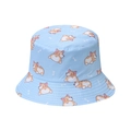 Light blue bucket hat featuring cute cartoon Corgi prints and bone patterns for sun protection - Corgi Dog Bone Print (C)