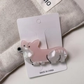 Pince à cheveux bouledogue Corgi en acétate rose et blanc sur carte cadeau - Environ 7cm*3.8cm / Rose