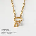 14K gold plated stainless steel paperclip necklace with letter D and zircon pendants - Letter D / Gold