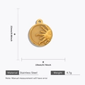 Detailed view of golden rhombus pendant with dimensions and stainless steel material spec - Enamel Sun Round Tag Pendant