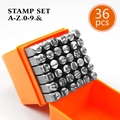 36-piece metal stamp set with letters and numbers in an orange storage box - 1.5mm